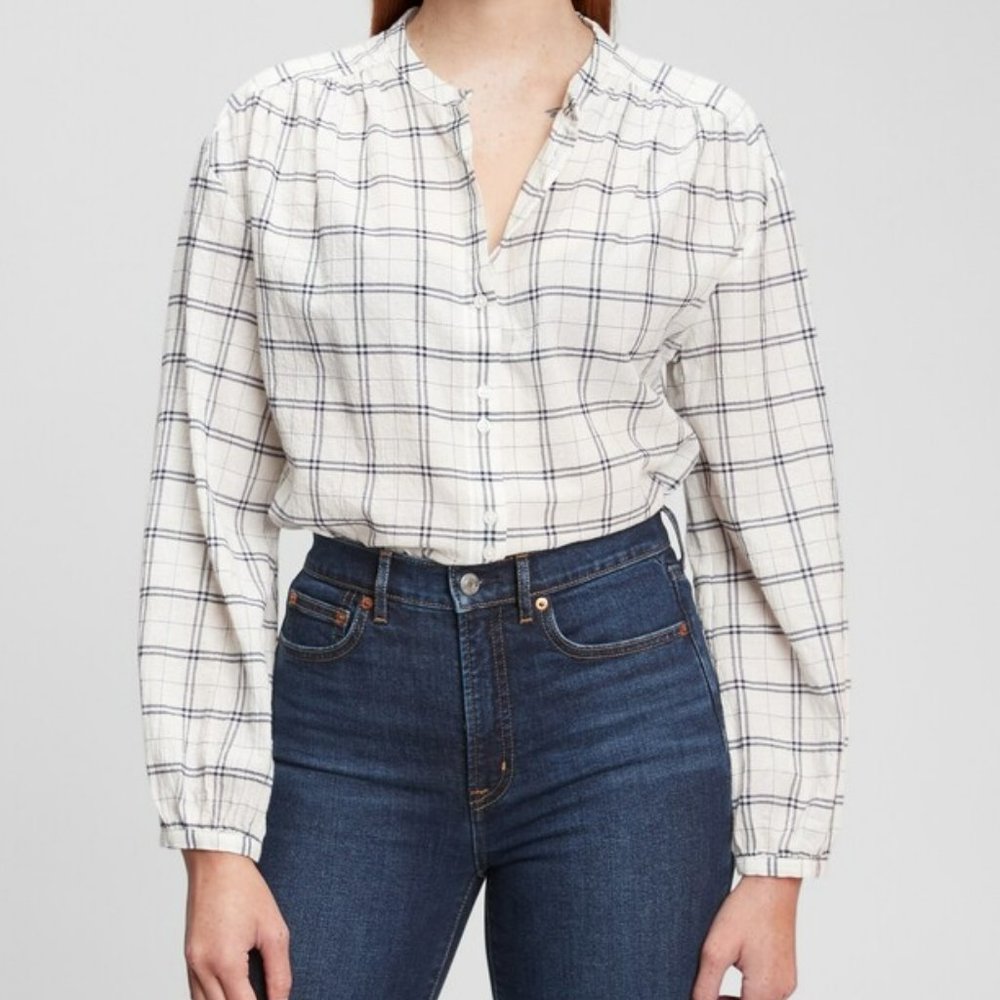 Gap Double-Button Plaid Top